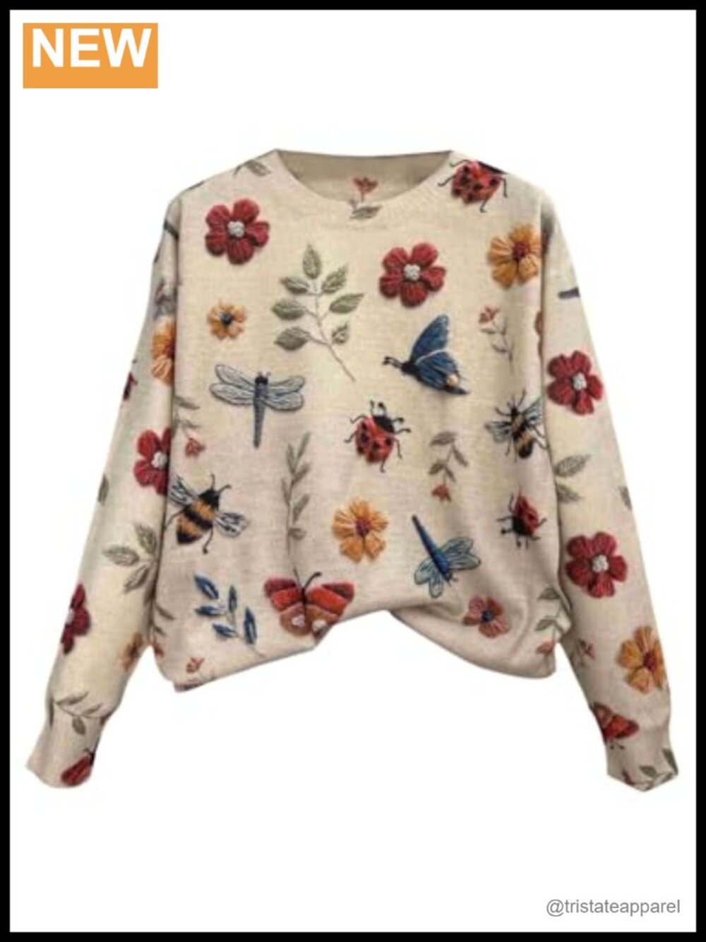 Floral Print Long Sleeve Sweater Pullover, Crew Neck Knit Top, Casual Fall